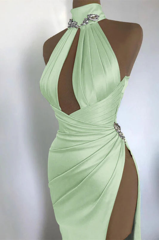 Burgundy Elegant Off-the-shoulder High Neck Exquisite Beading Long Sexy Slit Ball Gown Evening Gown Party Dress gh3426