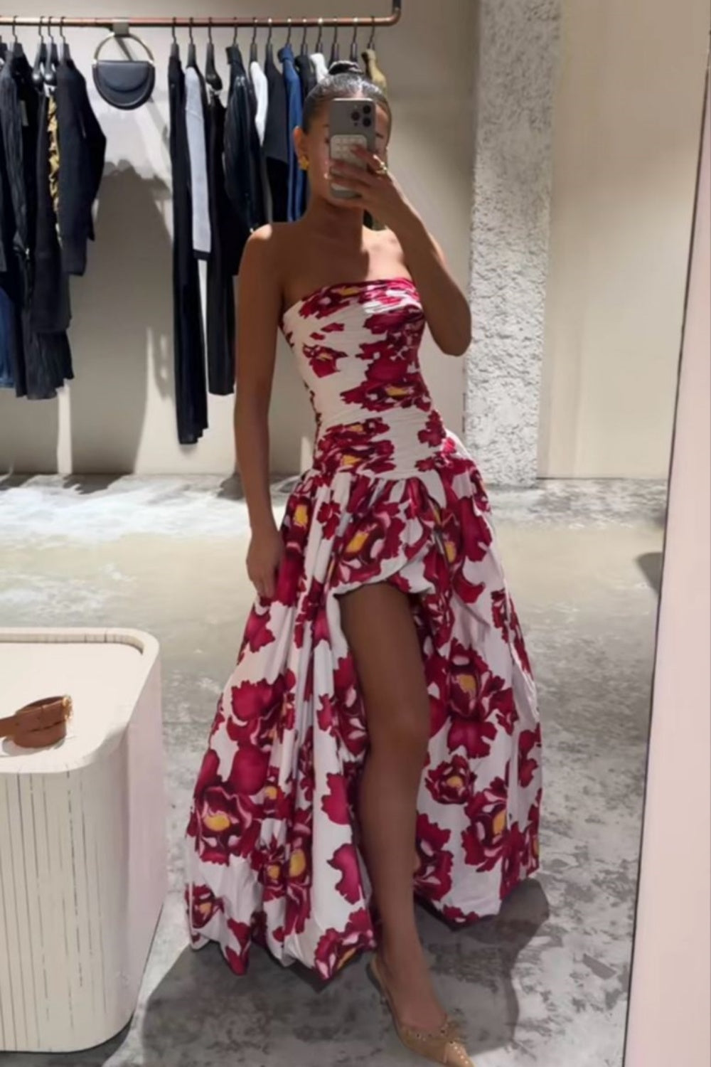 girlhomeshops-Blumenkleid, lang, Schlitz, Gartenpartykleid, gh5859