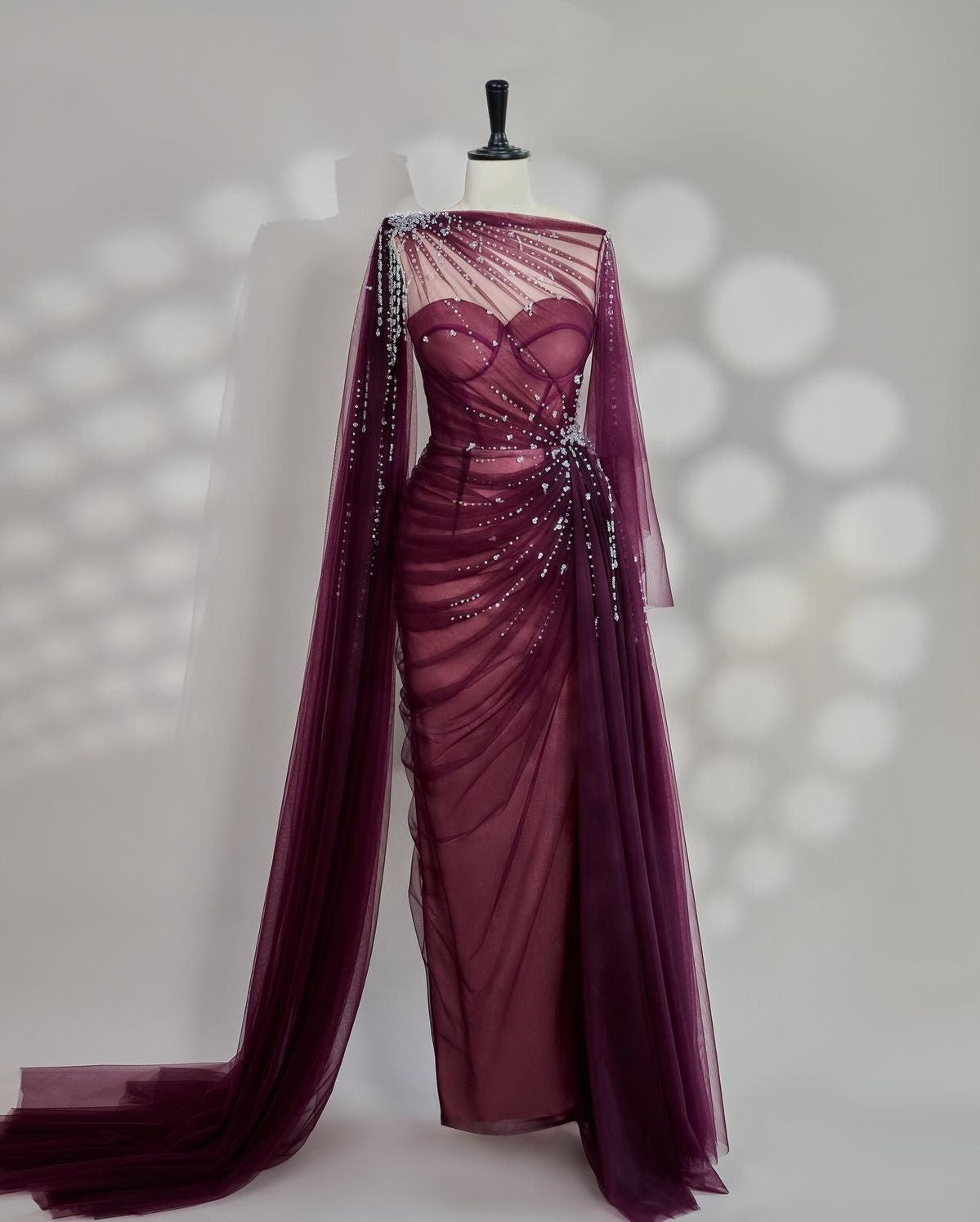 Girlhomeshops - Schwarz/Weinrot/Hellbraun Exquisite Perlenbesetzter Herzausschnitt Langes Tüll-Ballkleid Abendkleid Partykleid gh5386