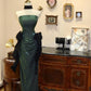 Green gorgeous vintage fashion elegant long slim satin ball gown evening dress party dress prom dress gh3650