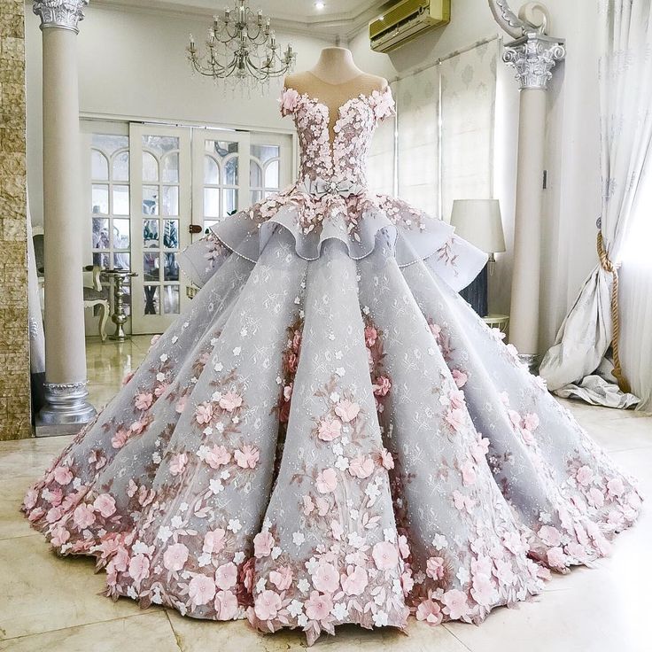 Robe de soirée longue en tulle rose magnifique et exquise avec appliques florales gh3327