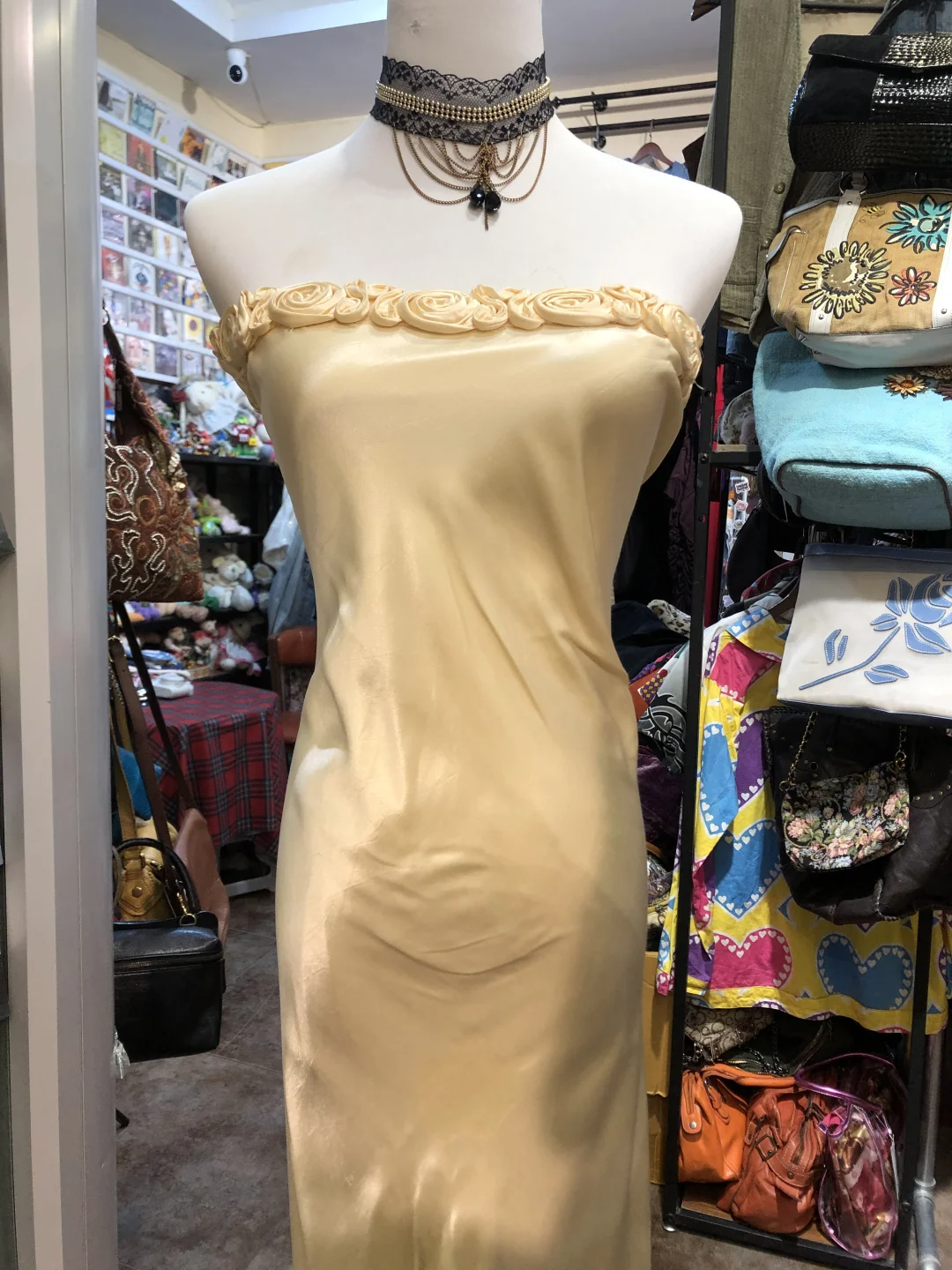 Yellow Fashion Floral Neckline Vintage Elegant Straps Long Satin Prom Dress Evening Dress Birthday Party Dress Graduation Dress gh4154