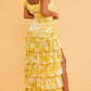 Girlhomeshops-Yellow sexy elegant floral ruffle long chiffon garden party dress wedding guest gown gh5205
