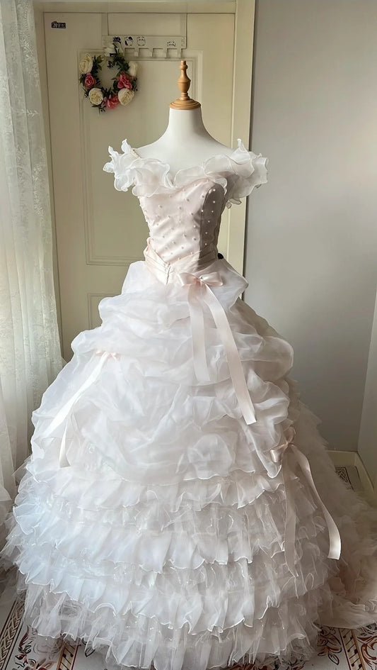 girlhomeshops-Pink Tulle Princess Long Ball Gown Evening Dress Quinceanera Dresses gh5983