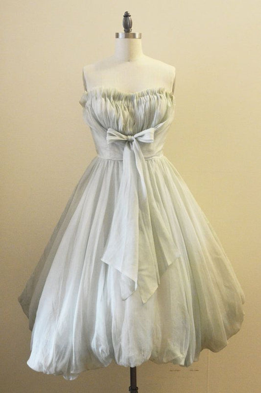 girlhomeshops-Homecoming Dress Vintage Sweet Elegant Girly Strapless Chiffon Bow Short Prom Dress gh5850