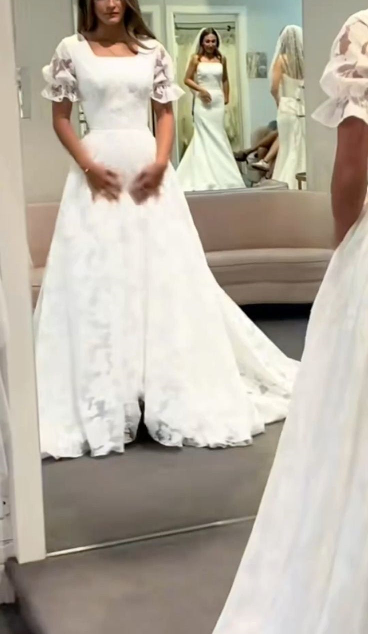 Girlhomeshops-White lace long elegant tulle wedding prom dress gh5434