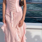 Pink Elegant Romantic Fashion Elegant Spaghetti Strap Long Chiffon Ruffle Ball Dress Evening Dress Party Dress  Prom Dressgh3735