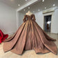 Brown Gorgeous Shiny Exquisite Beaded Long Satin Floor Length Ball Gown Evening Dress gh3195