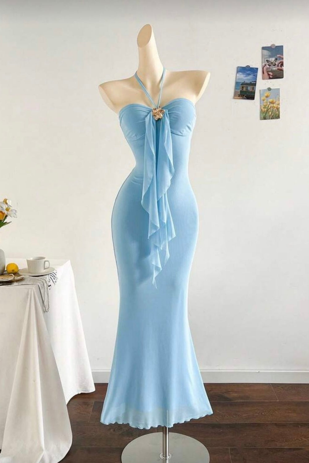 girlhomeshops-Blue Strapless Party Dress gh6105