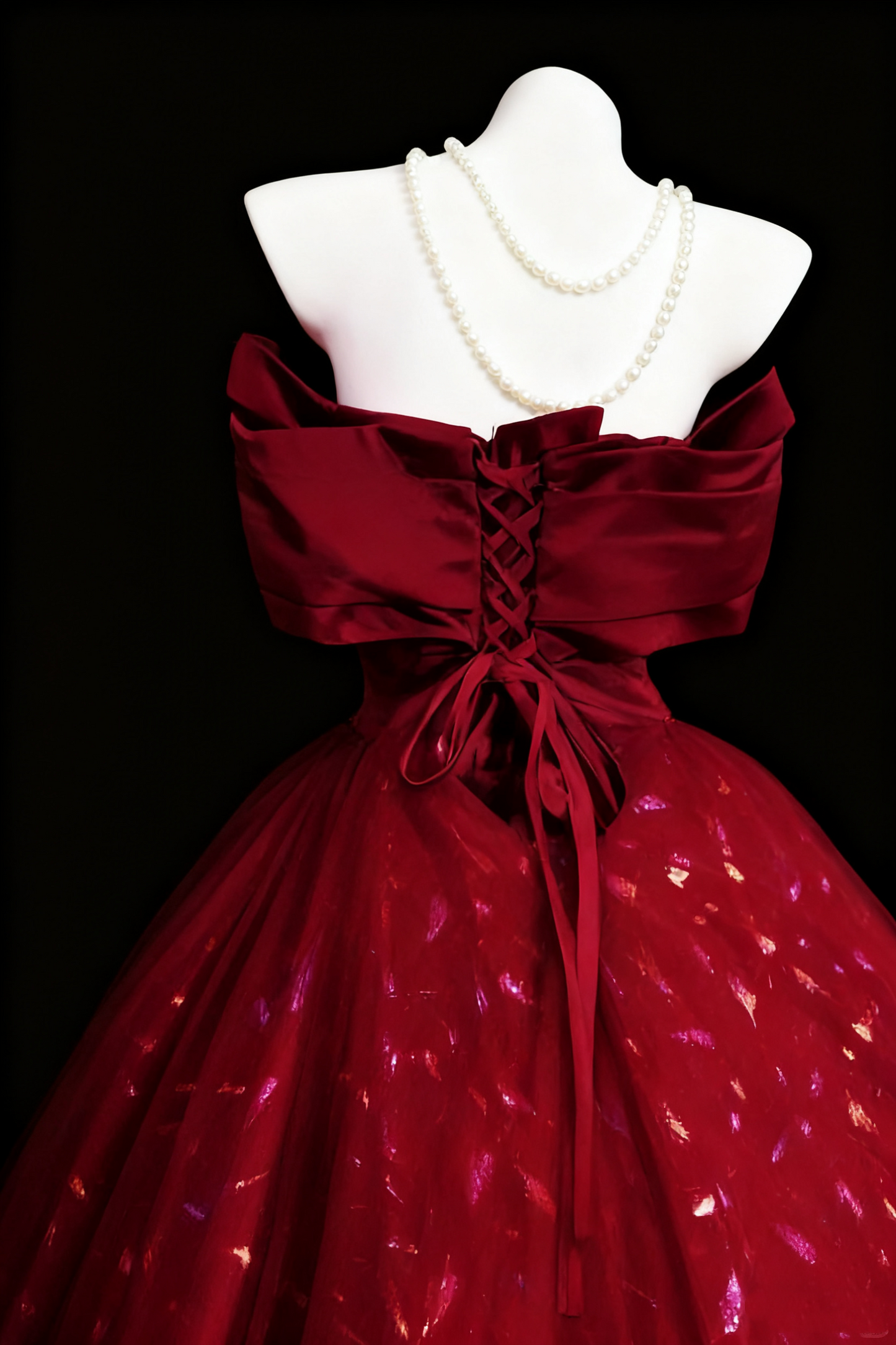 girlhomeshops-Rotes, schimmerndes langes Tüll-Ballkleid gh6280