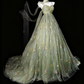 girlhomeshops-Green Delicate Floral Tulle Ball Gown gh6285