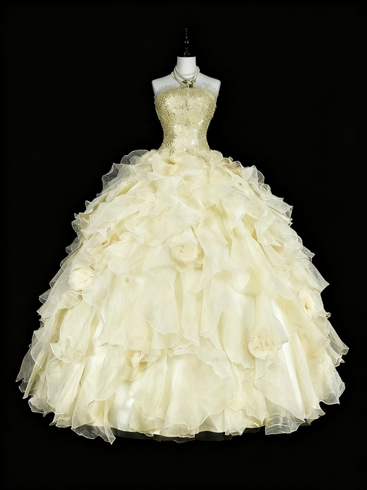 girlhomeshops-Yellow tulle princess-style long formal ball gown, birthday dress, graduation dress gh6137