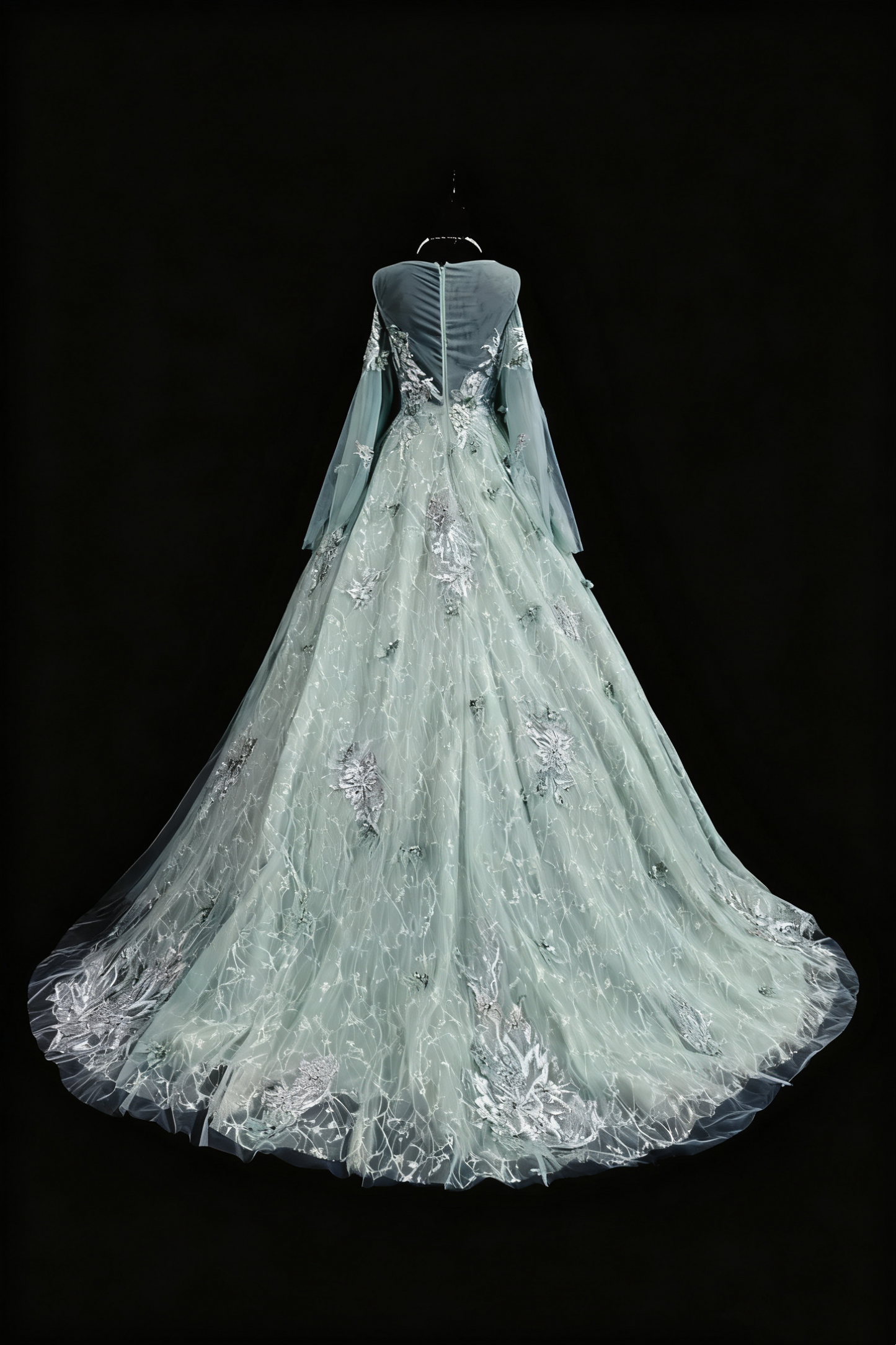 girlhomeshops-Green Appliqué Delicate Long Tulle Formal Ball Gown gh6287