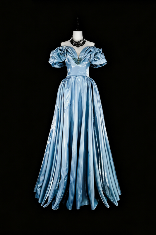 girlhomeshops-Elegant long satin formal ball gown in blue gh6136