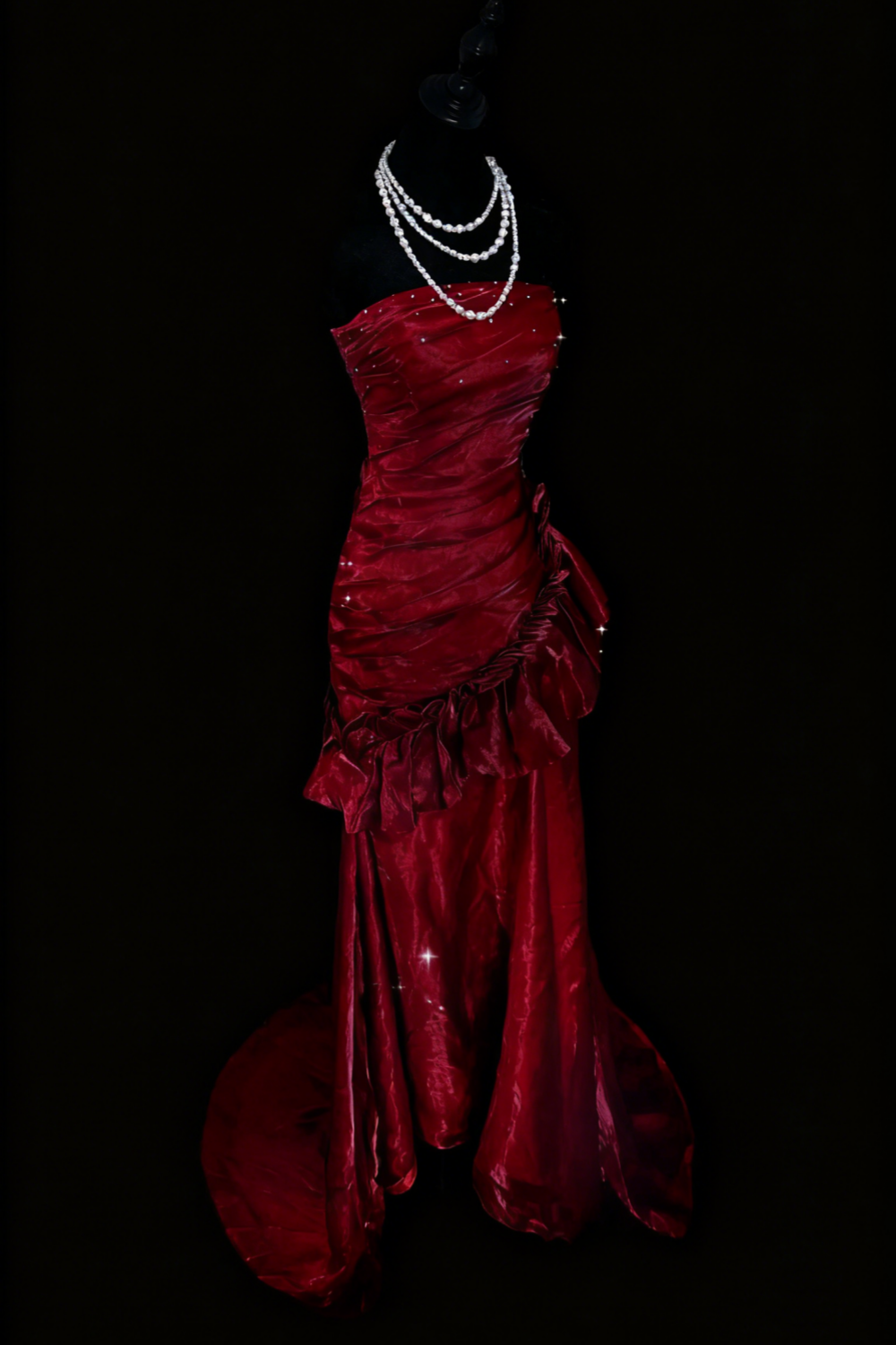 Luxury Sexy Style Strapless Sleeveless Gown | Burgundy Satin Shimmer Mermaid Train Maxi Dress for Gala Red Carpet Ball Engagement Banquet gh6421