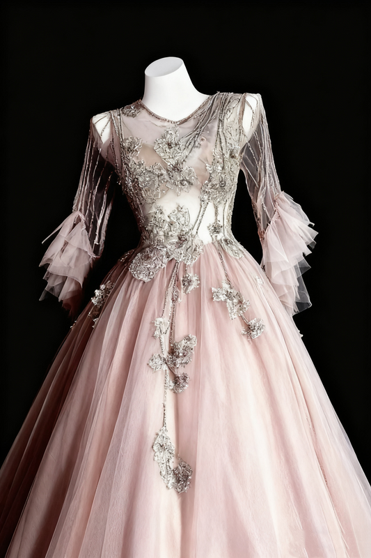 girlhomeshops-Pink, Gorgeous, Delicate Lace And Beaded Long Prom Dress gh6282