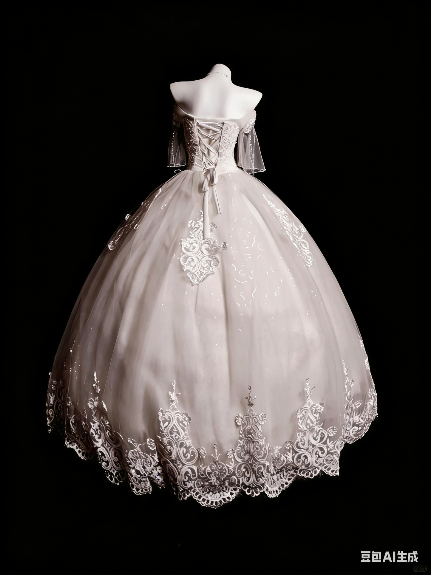 Luxury Court Style Satin & Tulle Floor-Length Ballgown Off-Shoulder Beaded Embroidery Train Wedding Dress - Ceremony Gown for Wedding & Engagement Banquet gh6494