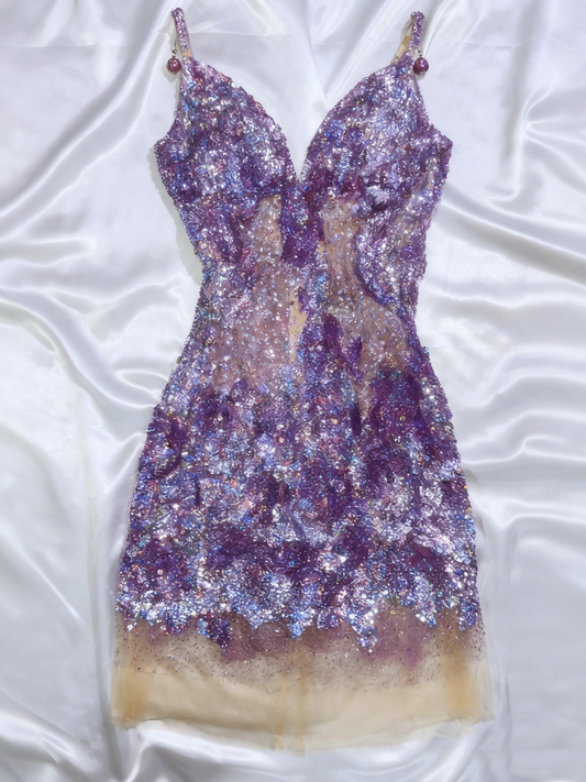 Purple-Blue Gradient Sequin Spaghetti-Strap Bodycon Mini Dress gh6400