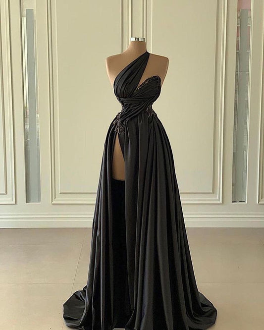 Robe de soirée élégante en satin noir magnifique et sexy, longue, gh3280