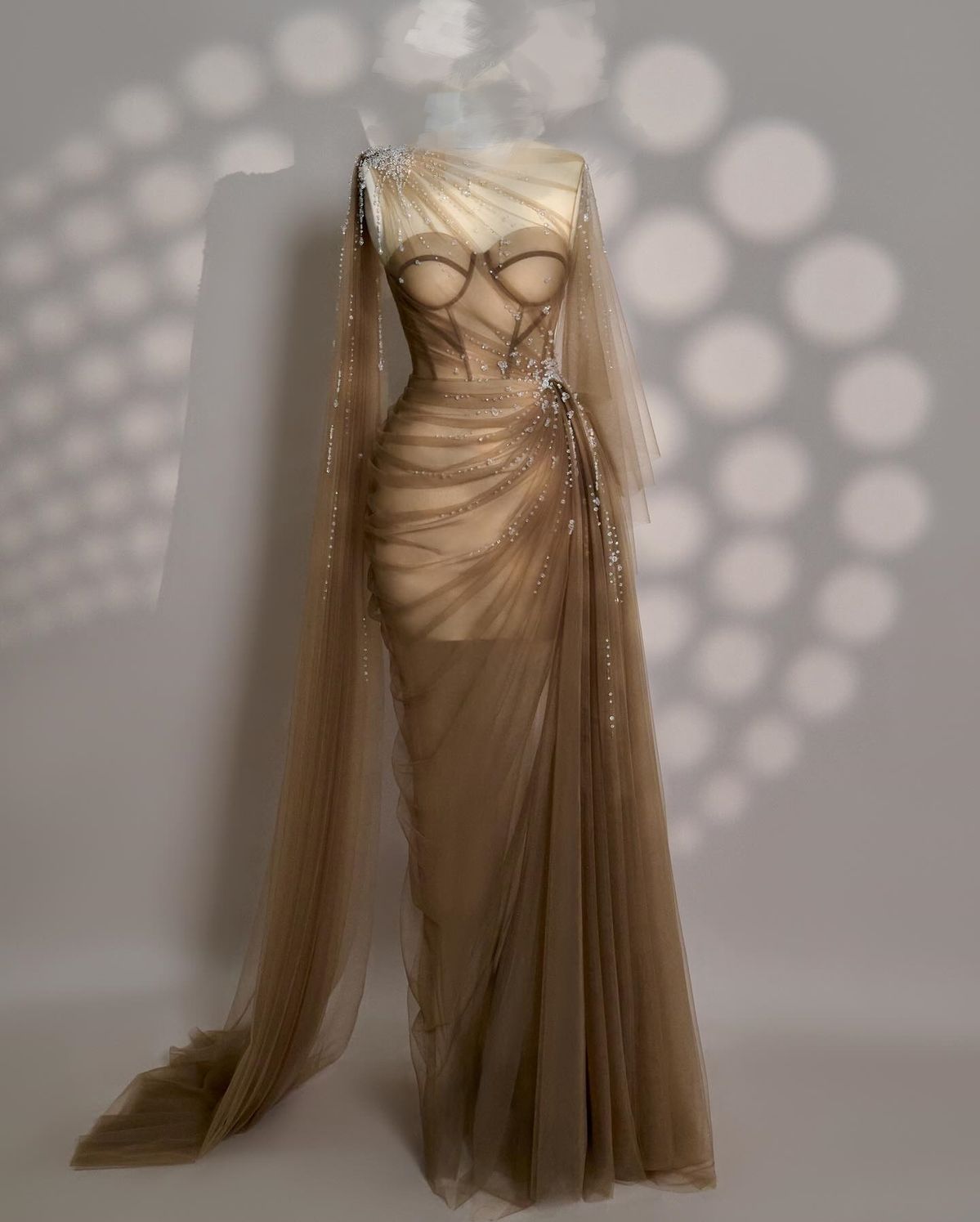 Girlhomeshops - Schwarz/Weinrot/Hellbraun Exquisite Perlenbesetzter Herzausschnitt Langes Tüll-Ballkleid Abendkleid Partykleid gh5386