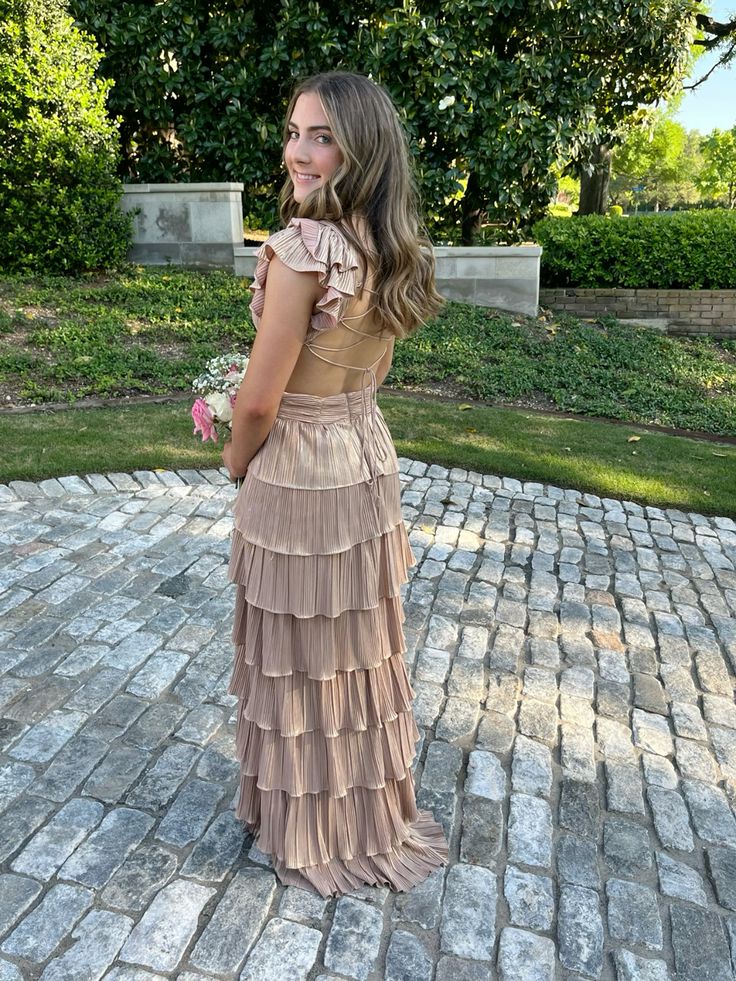 Deep V Neck Layered A Line Prom Dress gh2841