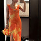 Orange Fashion Gradient Spaghetti Strap Long Ruffle Elegant Chiffon Ball Gown prom dress Evening Dress Holiday Party Dress gh3319