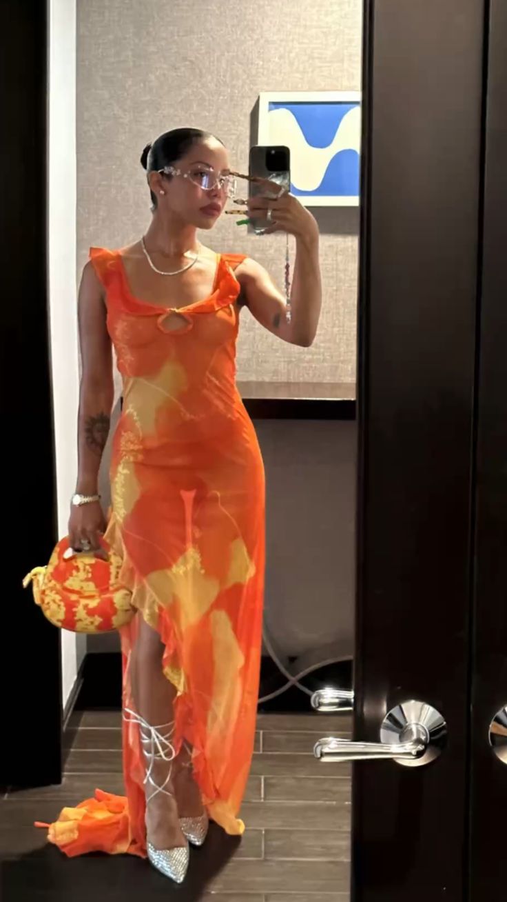 Orange Fashion Gradient Spaghetti Strap Long Ruffle Elegant Chiffon Ball Gown prom dress Evening Dress Holiday Party Dress gh3319