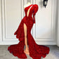 Rosa/rot Herrlich Glänzend Elegant Lang Schlitz Sexy Bodenlang Schleppe Ballkleid Abendkleid Partykleid gh3249
