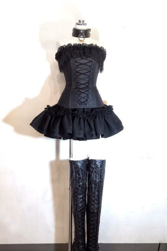 girlhomeshops-Black short satin party dress gh6188