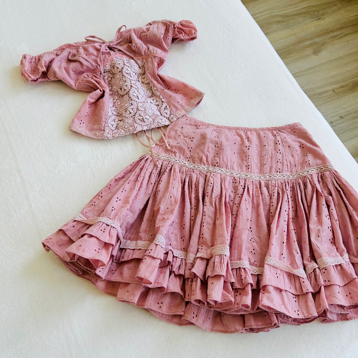girlhomeshops-Pink Beautiful Exquisite Lace Two-Piece Suit gh5987