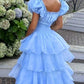 girlhomeshops-Rosa und blau süßes langes Chiffon-Ballkleid mit mehreren Lagen gh5784
