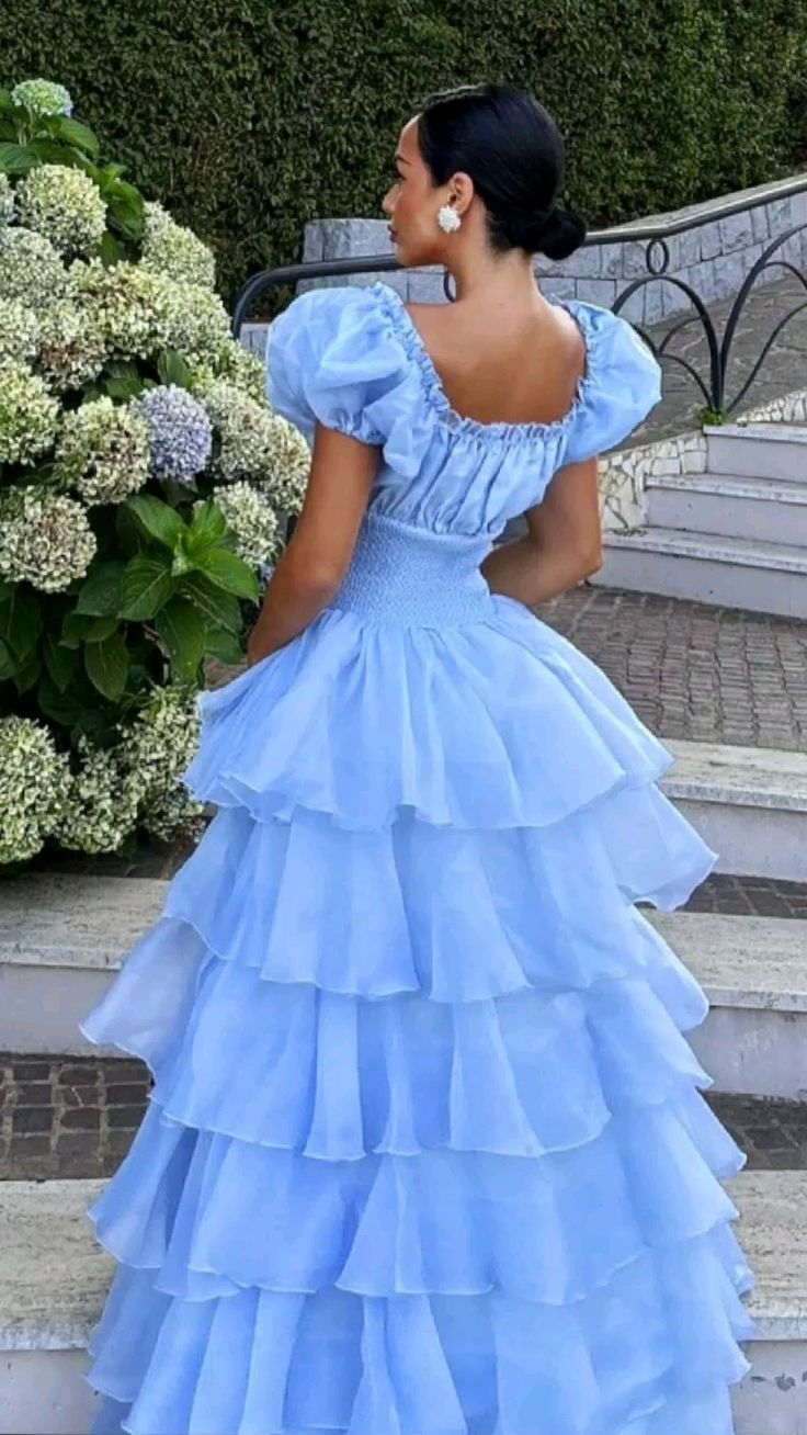 girlhomeshops-Rosa und blau süßes langes Chiffon-Ballkleid mit mehreren Lagen gh5784