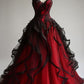 Robe de soirée longue en tulle rouge rétro à la mode exquise en dentelle à col en cœur et ligne A gh3400