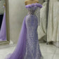 Robe de soirée longue en tulle perlé de luxe violet magnifique et exquise gh3401