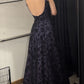 Purple & Black Gradient Floral Embroidery Camisole Dress: Deep V Open Back, Fitted Maxi, Retro Party Sexy Gown gh6609