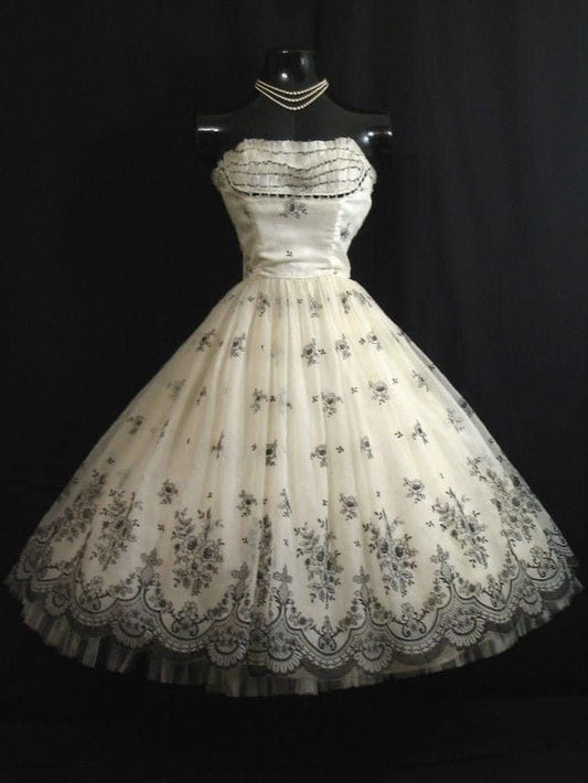 girlhomeshops--Black and white exquisite lace tulle midi homecoming dress formal gown gh5587