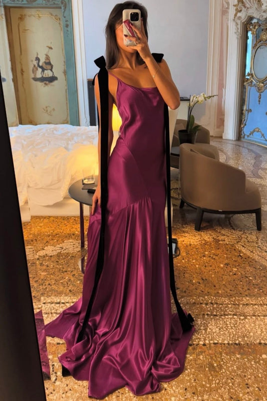 girlhomeshops-NEW STYLE PURPLE ELEGANT SATIN LONG FASHION DRESS Gh6328