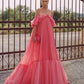 Pink Fashion Long Ruffle Neck Chiffon Formal Prom Dress Evening Dress Wedding Guest Dress gh3072