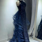 Robe de soirée longue élégante moulante à paillettes bordeaux/noir/bleu brillant gh3058