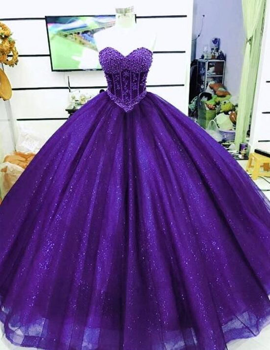 Robe de soirée longue en tulle violet, magnifique, brillante, exquise, florale, délicate, perles, gh3583