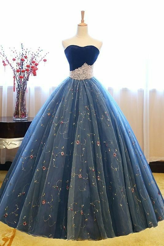 Robe de soirée longue en tulle floral bleu brillant, douce, mignonne, charmante, exquise, ligne A, robe de bal, robe de cérémonie pour adulte de 16 ans, gh3554
