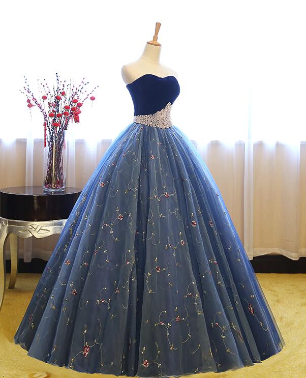 Robe de soirée longue en tulle floral bleu brillant, douce, mignonne, charmante, exquise, ligne A, robe de bal, robe de cérémonie pour adulte de 16 ans, gh3554