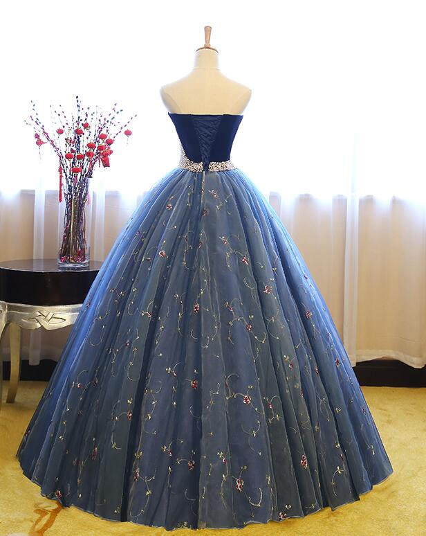 Robe de soirée longue en tulle floral bleu brillant, douce, mignonne, charmante, exquise, ligne A, robe de bal, robe de cérémonie pour adulte de 16 ans, gh3554