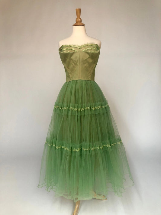 Robe de soirée longue en tulle et dentelle, style rétro, élégante et exquise, vert clair, style féerique, gh3671
