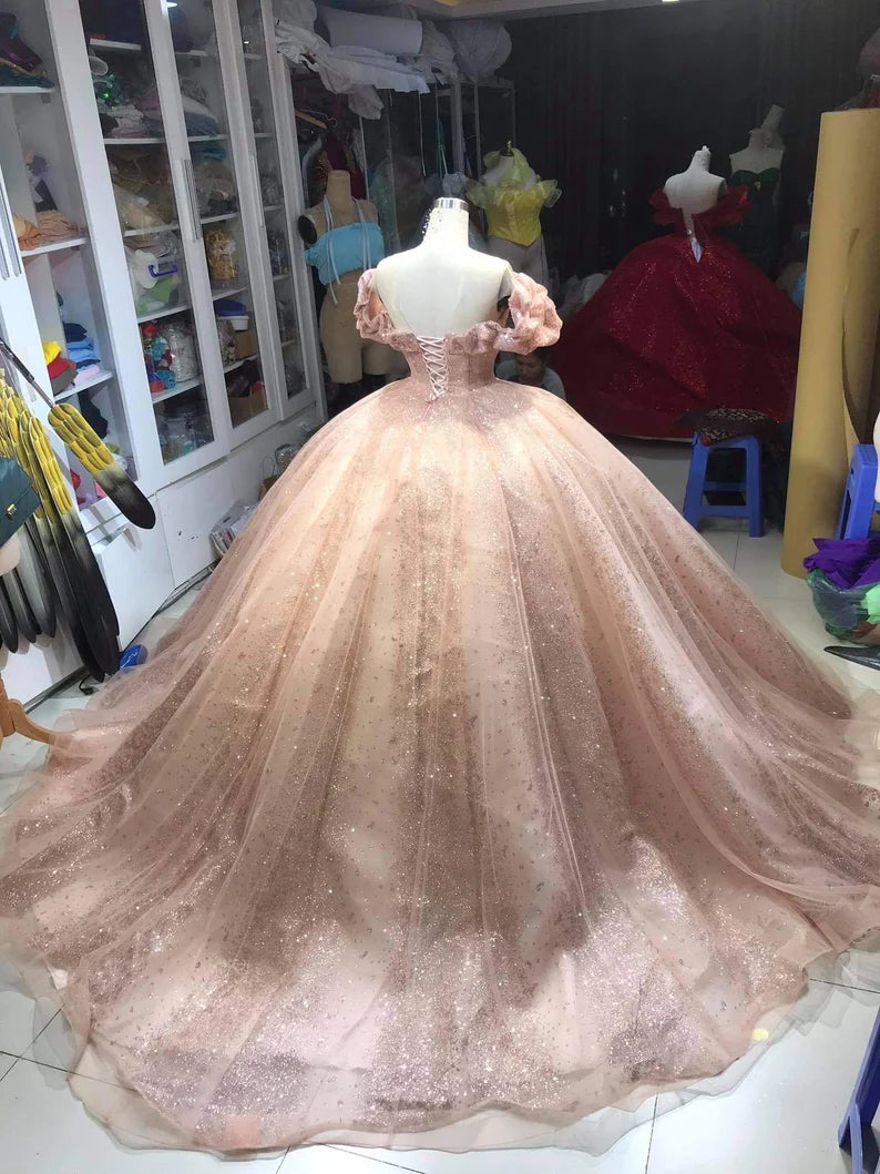Champagne pink sweet shiny gorgeous elegant long ball gown evening dress princess adult ceremony ball gown gh3115