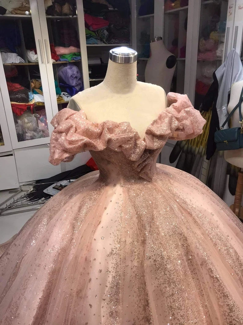 Champagne pink sweet shiny gorgeous elegant long ball gown evening dress princess adult ceremony ball gown gh3115