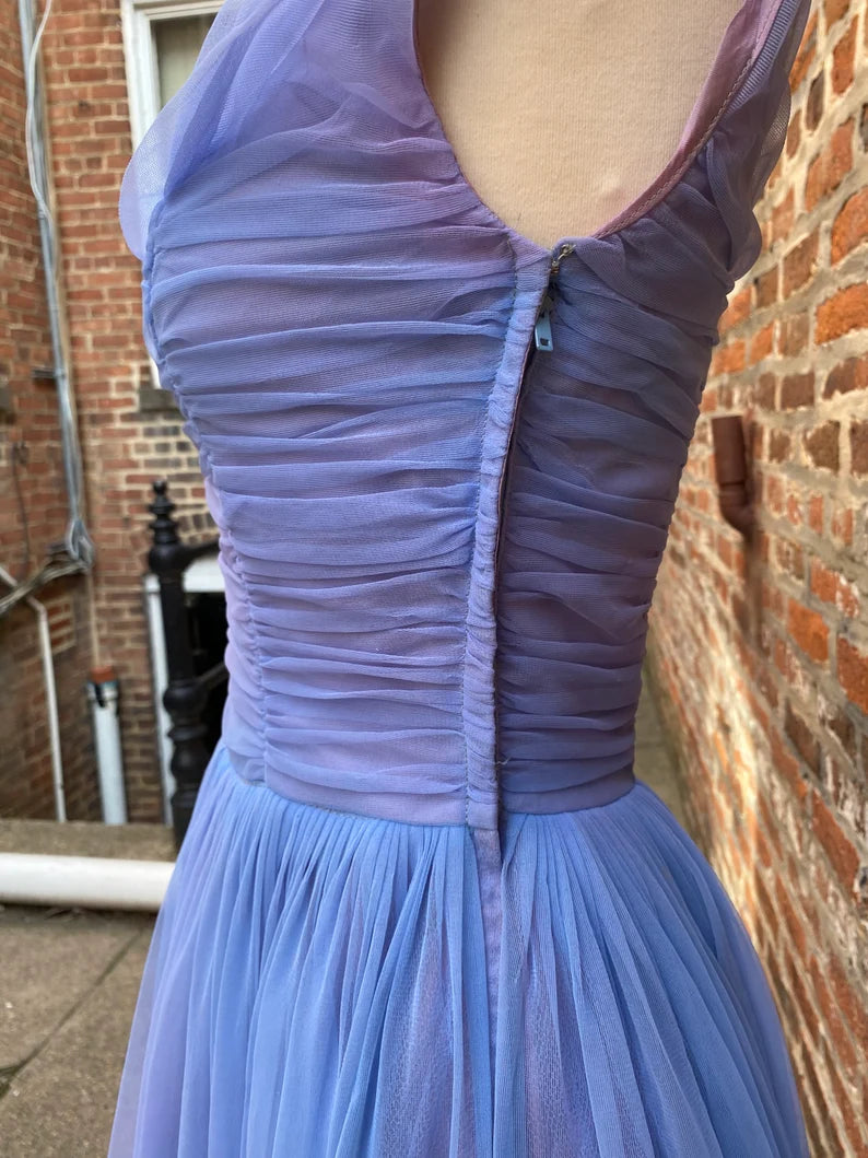 Lila glänzend Vintage-Mode elegante exquisite Perlen lange Tüll Ballkleid Abendkleid Partykleid gh3412