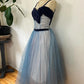 Blue cute sweet delicate beaded spaghetti straps long tulle prom dress evening dress party dress homecoming dress gh3488