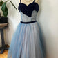 Blue cute sweet delicate beaded spaghetti straps long tulle prom dress evening dress party dress homecoming dress gh3488