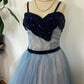 Blue cute sweet delicate beaded spaghetti straps long tulle prom dress evening dress party dress homecoming dress gh3488